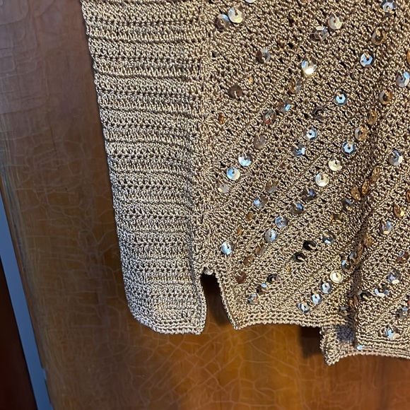 Papell Boutique Evening sequin top women’s large tan beige - Picture 2 of 4